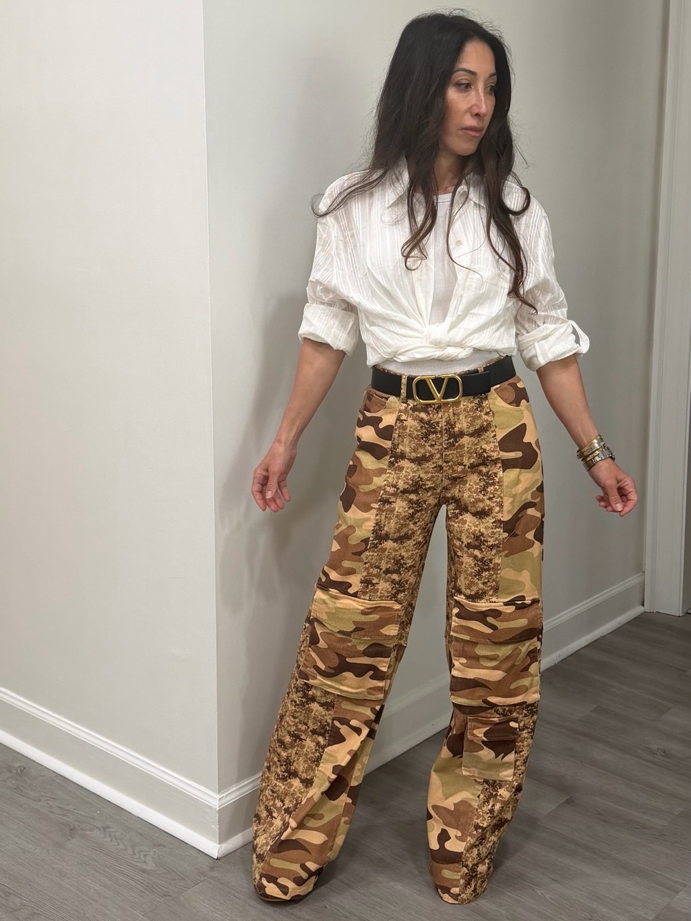 ShopEvelynne Brown Camouflage Wide-Leg Cargo Pants